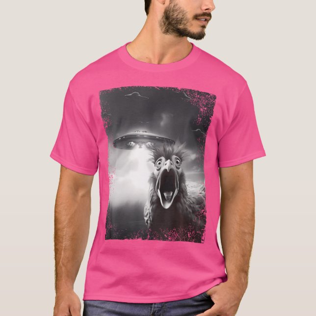 Funny Alien Ufo Graphic Tee Chicken Selfie With Uf (Front)
