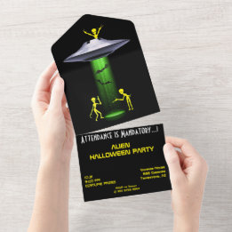 Funny Alien 🎅🛸 UFO Halloween Party All In One Invitation