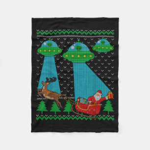 Funny Alien Ufo Santa Sleigh Ugly Christmas Sweate Fleece Blanket