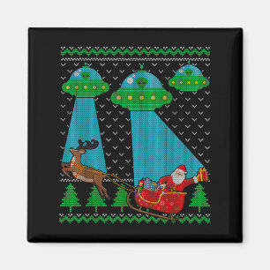 Funny Alien Ufo Santa Sleigh Ugly Christmas Sweate Magnet
