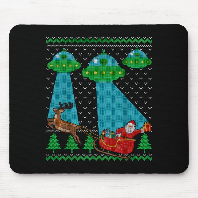 Funny Alien Ufo Santa Sleigh Ugly Christmas Sweate Mouse Mat (Front)