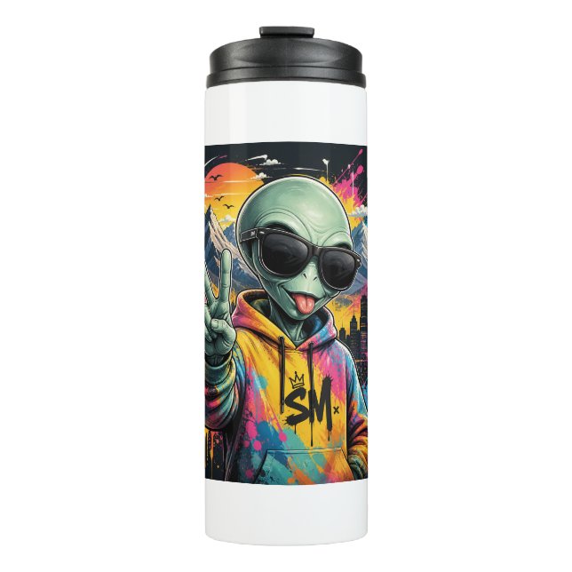 Funny Alien Vibes Thermal Tumbler (Front)