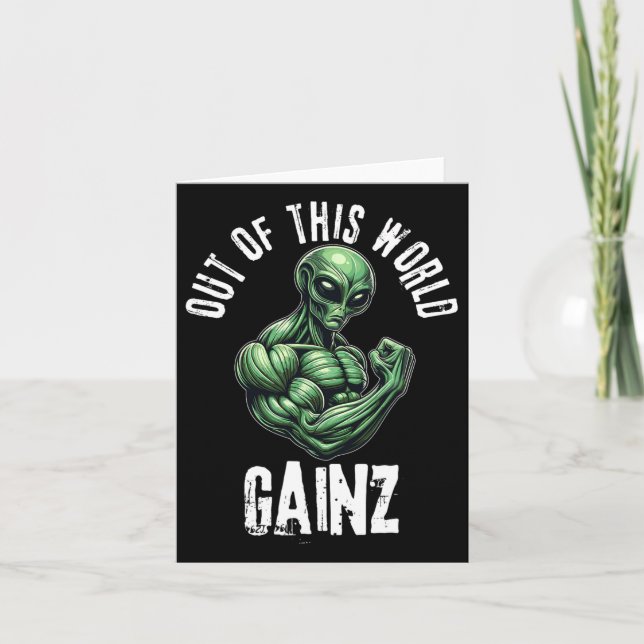 Funny Alien Weightlifting Workout Gym Training  Card (Front)