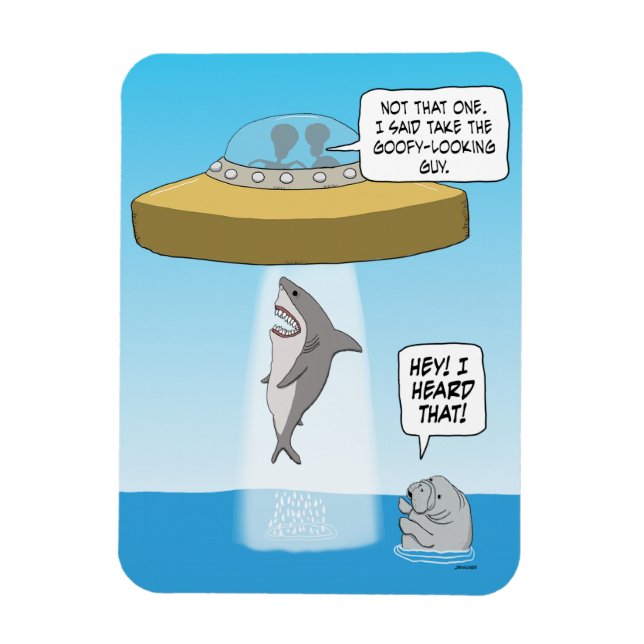 Funny Aliens Abduct Shark As Manatee Watches Magnet (Vertical)