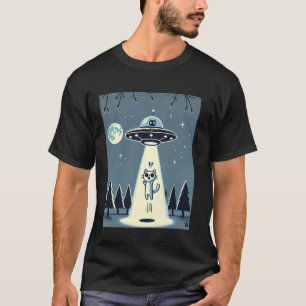 Funny Aliens UFO Spaceship Kidnapping Cats With Li T-Shirt