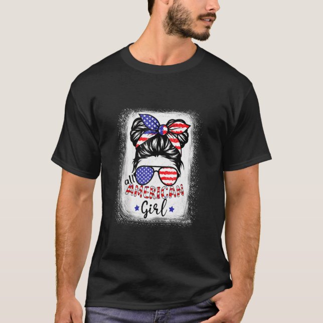 Funny All American Girl Bleached Shirts Patriotic  (Front)