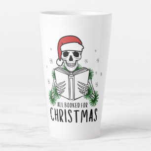 Funny All Booked For Christmas Reading Skeleton Latte Mug