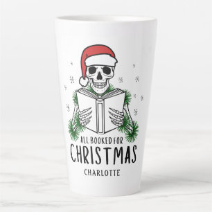 Funny All Booked For Christmas Reading Skeleton Latte Mug