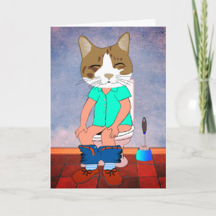 FUNNY ALL OCCASION CAT ON TOILET GREETING CARDS