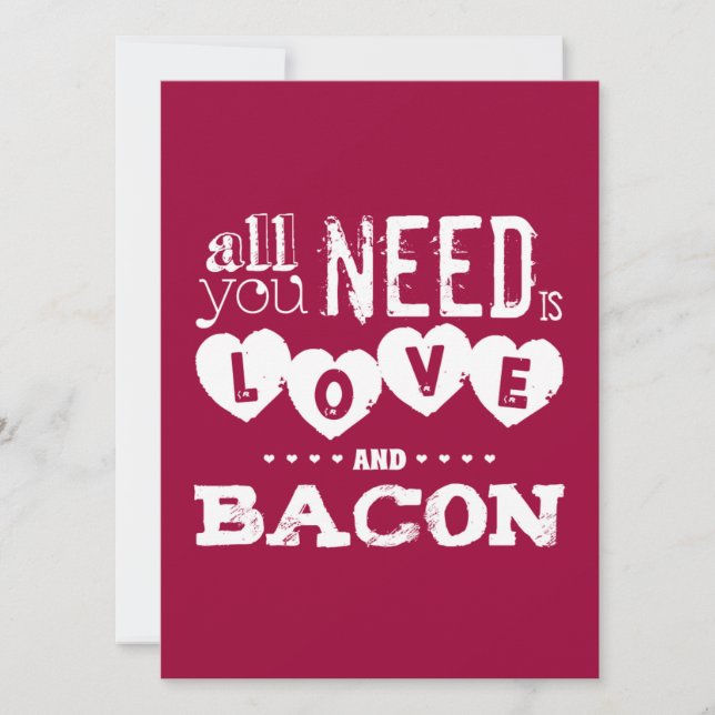 Funny All You Need is Love and Bacon Invitation (Front)