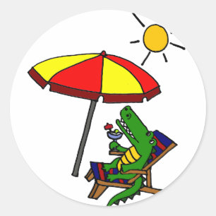 Funny Alligator at the Beach Design Classic Round Sticker