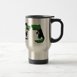 Funny Alligator Bride and Groom Cartoon Travel Mug