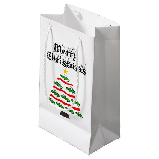 Funny Alligator Christmas Tree Cartoon Small Gift Bag (Front Angled)