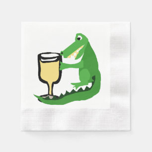 Funny Alligator Drinking Glass of White Wine Napkin