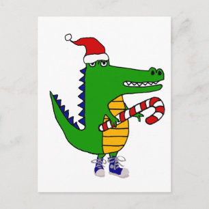 Funny Alligator in Santa hat Christmas Art Postcard