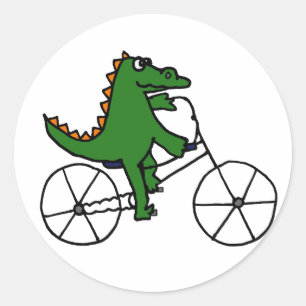 Funny Alligator Riding Bicycle Cartoon Classic Round Sticker