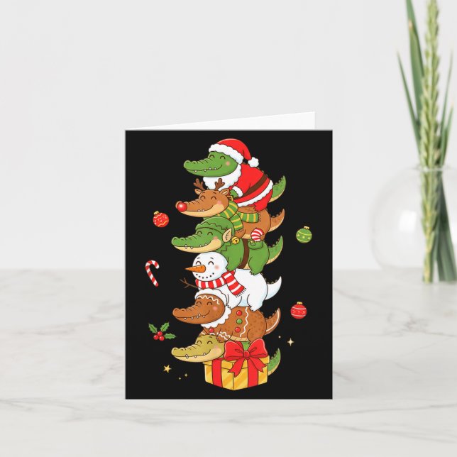 Funny Alligator Santa Elf Snowman Christmas Womens Card (Front)