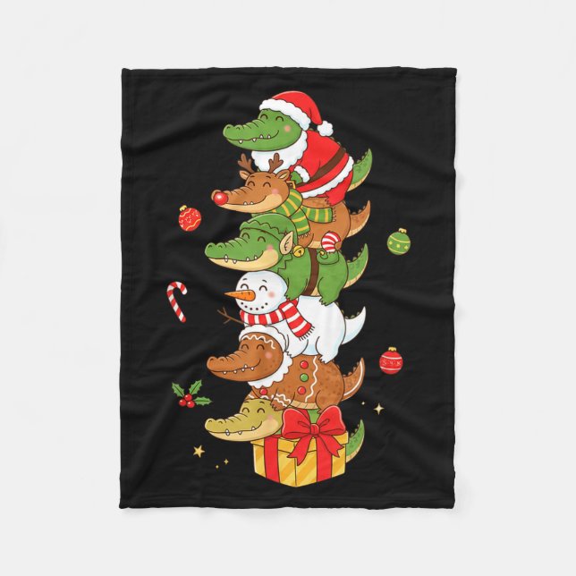 Funny Alligator Santa Elf Snowman Christmas Womens Fleece Blanket (Front)