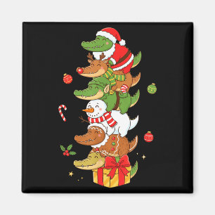 Funny Alligator Santa Elf Snowman Christmas Womens Magnet