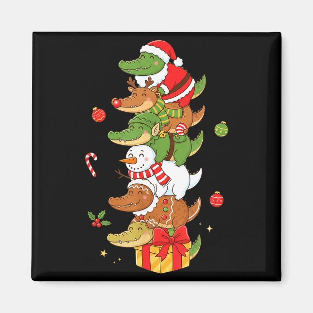Funny Alligator Santa Elf Snowman Christmas Womens Magnet (Front)