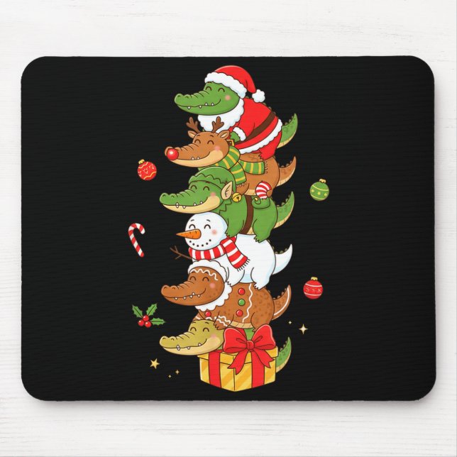 Funny Alligator Santa Elf Snowman Christmas Womens Mouse Mat (Front)