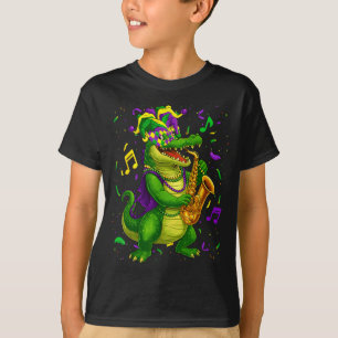 Funny Alligator Saxophone Jester Hat Beads T-Shirt