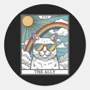 Funny Ally Cat Sunglasses Lgbtq Gay Lesbian Biual Classic Round Sticker