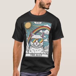 Funny Ally Cat Sunglasses Lgbtq Gay Lesbian Biual  T-Shirt