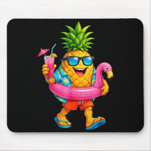Funny aloha hawaiian pineapple pink flamingo float mouse mat