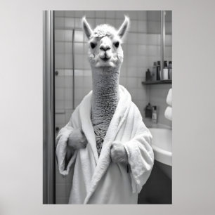 Funny Alpaca Bathrobe Print, Bathroom Humor Toilet Poster