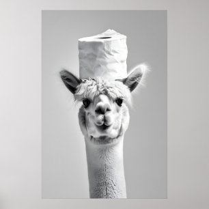 Funny Alpaca Bathroom Print, Toilet Paper Hat Poster