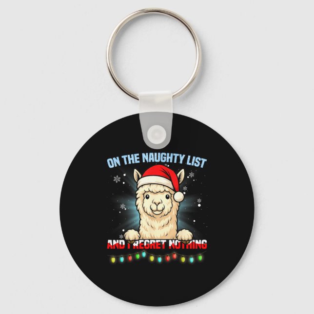 Funny Alpaca Christmas Santa Hat Xmas Men Women Ki Key Ring (Front)