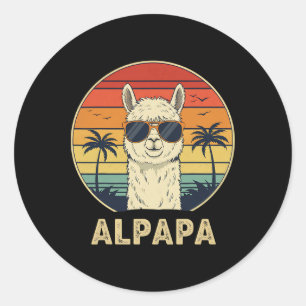 Funny Alpaca Dad Gifts Retro Alpapa Design For Fat Classic Round Sticker