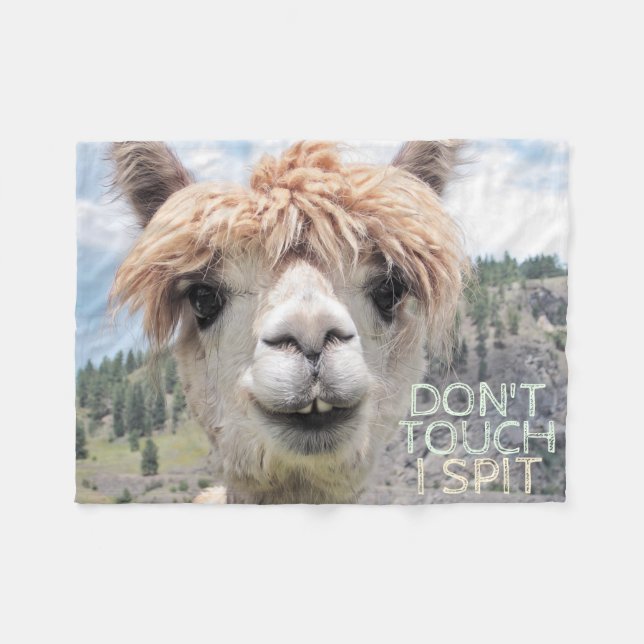 Funny Alpaca Llama Don't Touch I Spit Fleece Blanket (Front (Horizontal))
