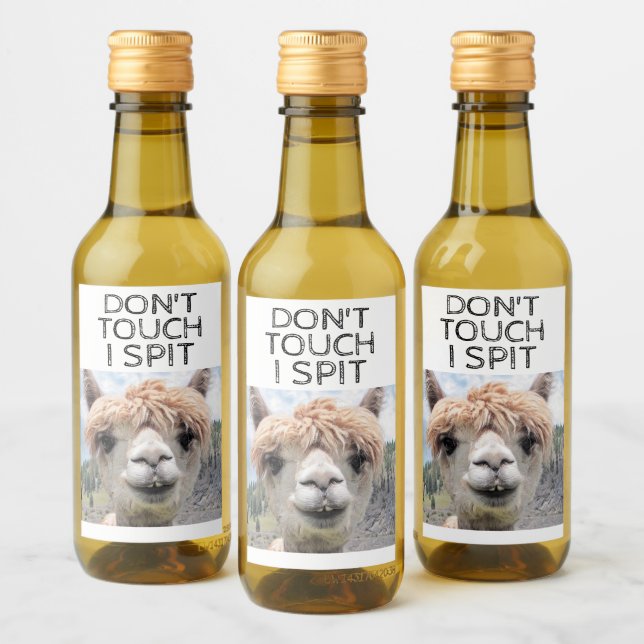 Funny Alpaca Llama Don't Touch I Spit Wine Label (Bottles)