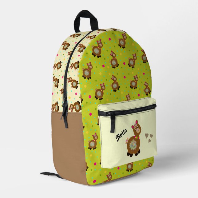 Funny alpaca printed backpack (Back Corner Left)