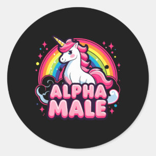 Funny Alpha Male Ironic Sarcastic Humourous Saying Classic Round Sticker