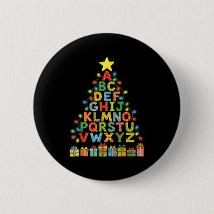 Funny Alphabet Christmas Tree Graphic Abc A-z Teac 6 Cm Round Badge
