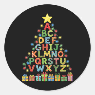 Funny Alphabet Christmas Tree Graphic Abc A-z Teac Classic Round Sticker