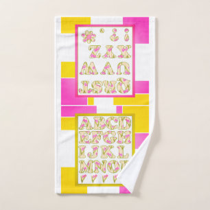 Funny alphabet, flower alphabet, alphabet bath towel set