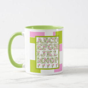 Funny alphabet, flower alphabet, alphabet mug