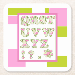 Funny alphabet, flower alphabet, alphabet square paper coaster