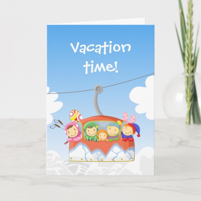 Funny alpine lift with sportmen greeting card (Front)
