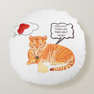 Funny "Am I a Tiger or a Bunny?" Round Pillow   Cu