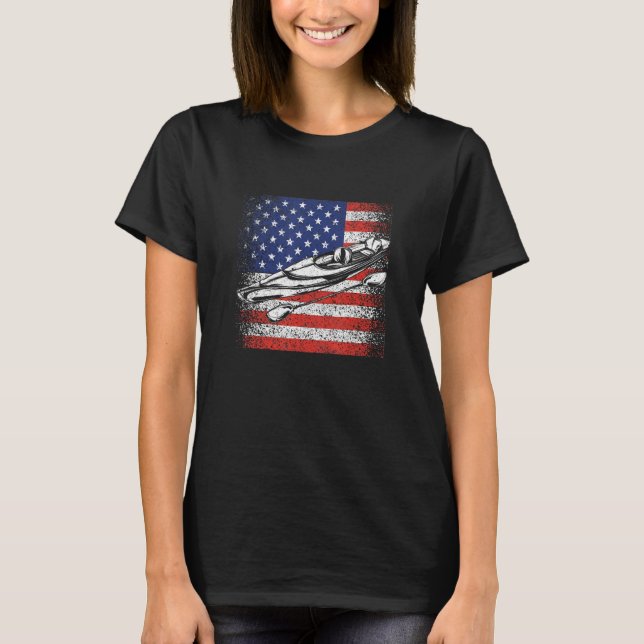 Funny American Canoe Kayaking Patriotic Kayak USA  T-Shirt (Front)