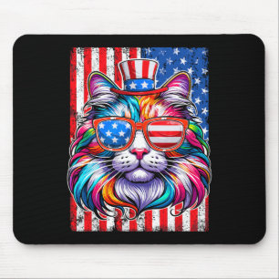 Funny American Cat Sunglasses Usa Flag 4th Of July Mouse Mat