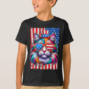 Funny American Cat Sunglasses Usa Flag 4th Of July T-Shirt