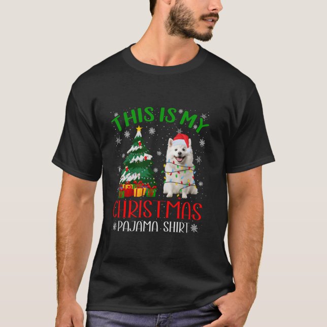 Funny American Eskimo Dog Christmas Lights Xmas Pa T-Shirt (Front)