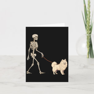 Funny American Eskimo Skeleton Dog Walking Card