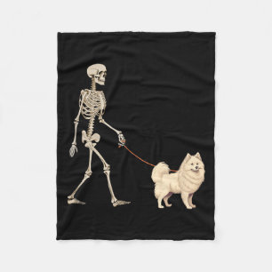 Funny American Eskimo Skeleton Dog Walking Fleece Blanket